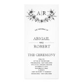 Zwart bloemenlijst met monogram huwelijksprogramma reclamekaart (Voorkant)