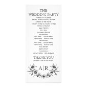 Zwart bloemenlijst met monogram huwelijksprogramma reclamekaart (Achterkant)