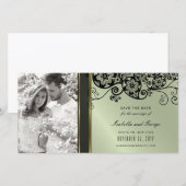  zwart bloemenpaisley wervelt elegante foto save the date (Voorkant / Achterkant)