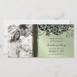 zwart bloemenpaisley wervelt elegante foto save the date