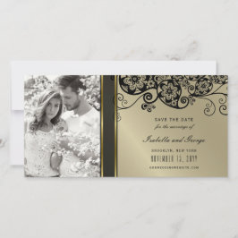 zwart bloemenpaisley wervelt elegante foto save the date