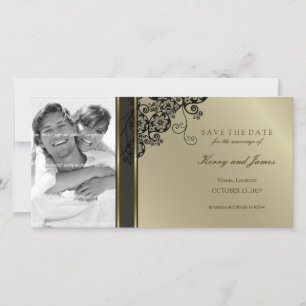  zwart bloemenpaisley wervelt elegante foto save the date