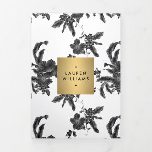 zwart bloemenpatroon brochure drieluik kaart