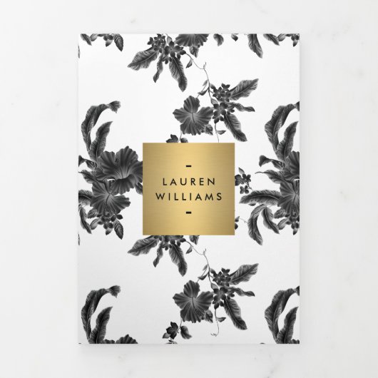  zwart bloemenpatroon brochure drieluik kaart (Cover)