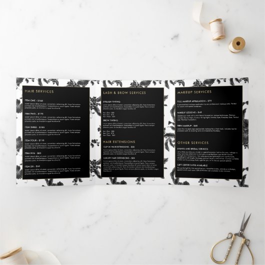  zwart bloemenpatroon brochure drieluik kaart (Binnen)