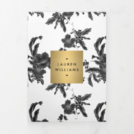  zwart bloemenpatroon brochure drieluik kaart