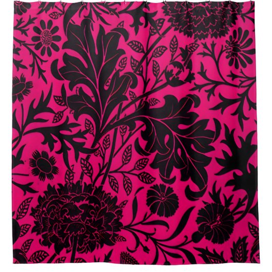   zwart bloemenpatroon op neon douchegordijn (Voorkant)