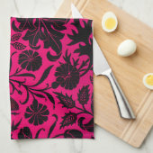 zwart bloemenpatroon op neon theedoek (Quarter Fold)