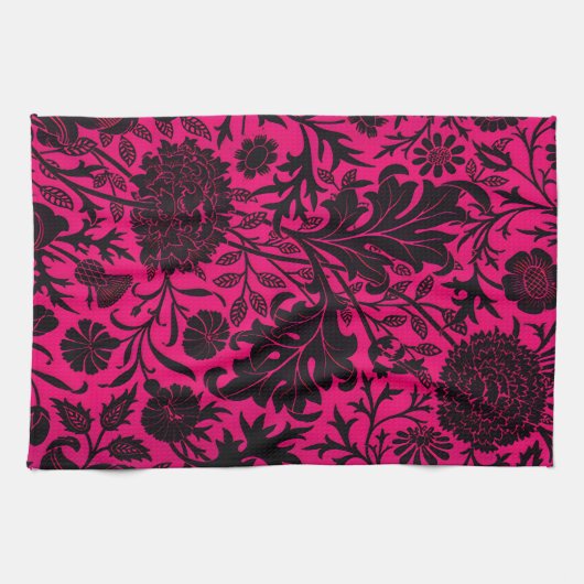 zwart bloemenpatroon op neon theedoek (Horizontaal)