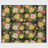   Zwart Bloemenroze en groen Cadeaupapier (Vlak)