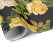   Zwart Bloemenroze en groen Cadeaupapier (Rol Hoek)