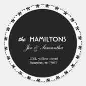 Zwart bloemig - adresetiketten ronde sticker (Voorkant)