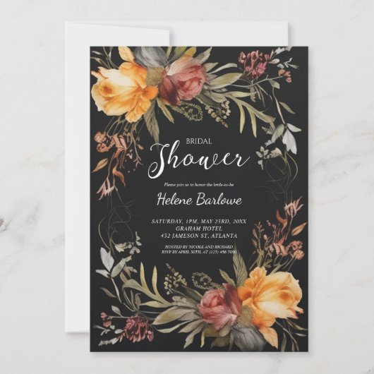 Zwart bloemig Elegant Vrijgezellenfeest Kaart (Voorkant)