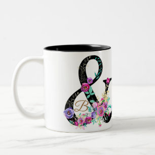 Zwart Bloemig Modern Ampersand Chic Landelijk Tweekleurige Koffiemok