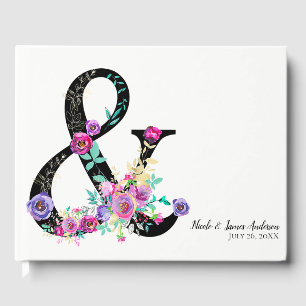 Zwart Bloemig Modern Ampersand Chic Lente Huwelijk Gastenboek