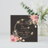 Zwart/bloemige Save the Date Kaart (Staand voorkant)