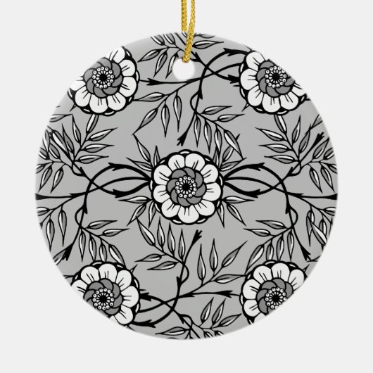 Zwart Bloemmotief Keramisch Ornament (Voorkant)
