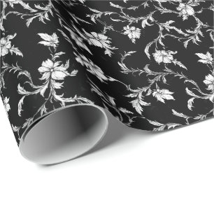 Zwart bloemmotief met wingertrank Inpakpapier