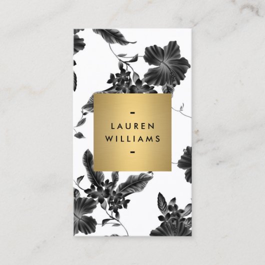 zwart bloemmotief verticaal visitekaartje (Voorkant)