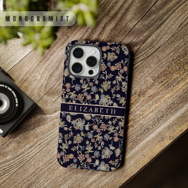 zwart bloempastel gouden bloemen iPhone 15 pro max case