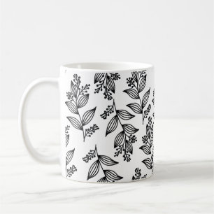 Zwart Bloempatroon Botanisch Donkerwit Koffiemok