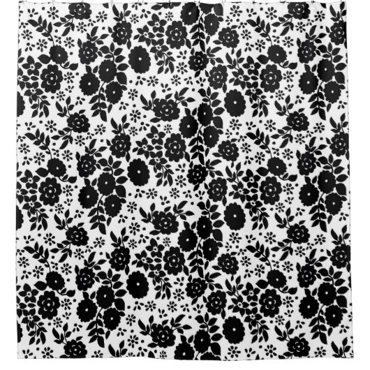  Zwart Bloempatroon Groot Douchegordijn (Voorkant)