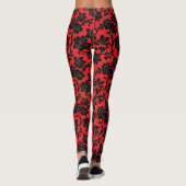 Zwart bloempatroon rood leggings (Achterkant)