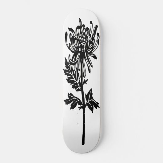 Zwart bloempotlood — witte achtergrond persoonlijk skateboard (Voorkant)