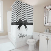 Zwart blok en Stippen patroon Douchegordijn (In situ)