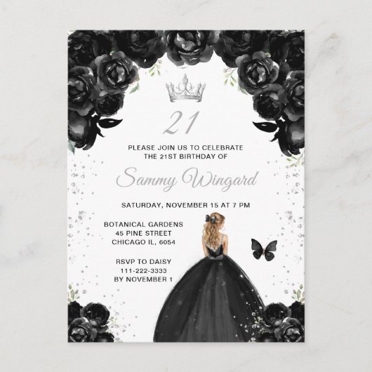 Zwart Blond Haar Prinses Verjaardagsfeest Briefkaart (Voorkant)