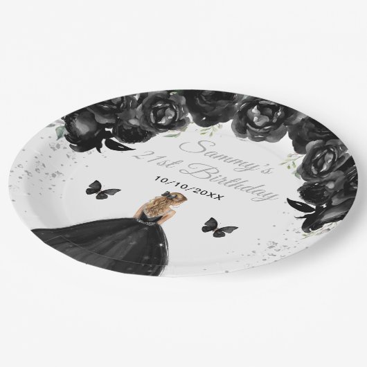 Zwart Blond Haar Prinses Verjaardagsfeest Papieren Bordje (Gekanteld)