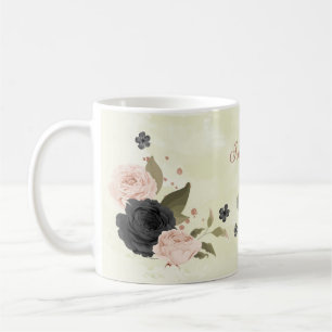zwart blos roze bloemen koffiemok
