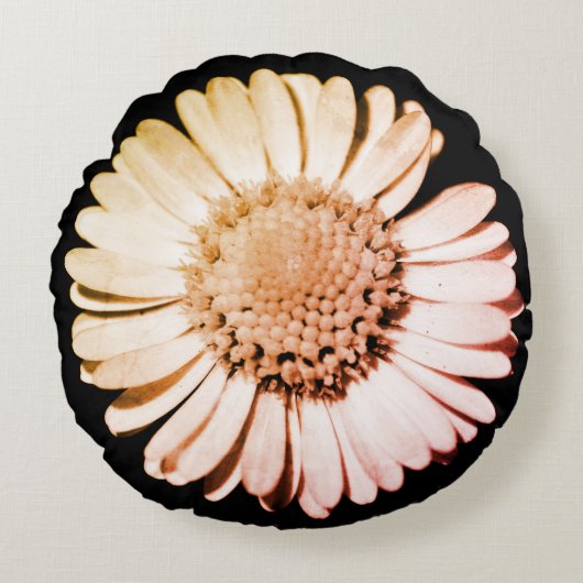 Zwart & Blush Bloemen Botanisch Meisje & Schattige Rond Kussen (Voorkant)