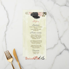 Zwart & Blush Bloemen Botanische bruiloft Menu