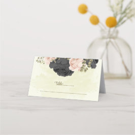 Zwart & Blush Bloemen Botanische bruiloft Plaatskaartje