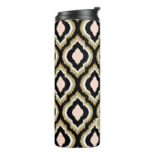 Zwart Blush en Goud Ikat Marokkaans Monogram Thermosbeker (Gedraaid links)