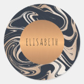 Zwart blush marmer en koper metallic cirkel naam ronde sticker (Voorkant)