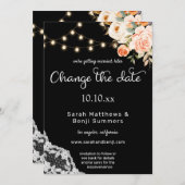 Zwart & Blush Perzik Bloemrijke Kant Datumwijzigin Kaart (Voorkant / Achterkant)