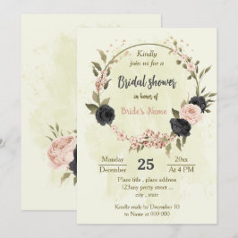 Zwart Blush Pink Flowers Botanisch vrijgezellenfee Kaart