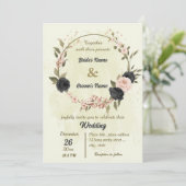 zwart blush roze bloemen botanische bruiloft kaart (Staand voorkant)