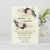 zwart blush roze bloemen botanische bruiloft kaart (Staand voorkant)