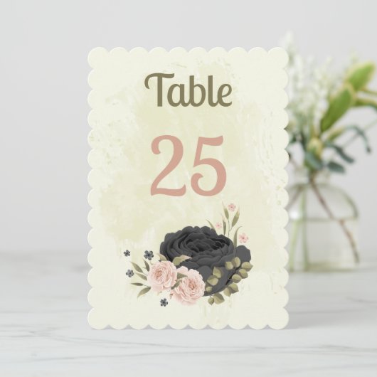 Zwart Blush Roze Bloemen Tafel Nummer Kaart (Staand voorkant)