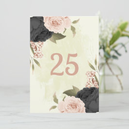 Zwart Blush Roze Bloemen Tafel Nummer Kaart
