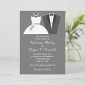 Zwart & Blush Roze Bruiloft Uitnodigingen Tuxedo G (Staand voorkant)
