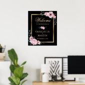 Zwart Blush Roze Goud Bloemen Huwelijk Welkom Teke Poster (Thuiskantoor)