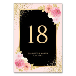 Zwart Blush Roze Goud Confetti Waterverf Bloemen Kaart