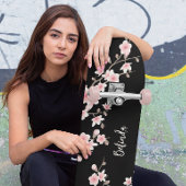 Zwart BLUSH Roze Kersenbloesem Monogram Persoonlijk Skateboard