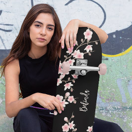 Zwart BLUSH Roze Kersenbloesem Monogram Persoonlijk Skateboard