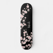 Zwart BLUSH Roze Kersenbloesem Monogram Persoonlijk Skateboard (Voorkant)