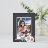 ZWART BLUSH ROZE ROOS HOLLY BERRY NIEUWJAARSFOTO BRIEFKAART (Staand voorkant)